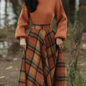 knitted Sweater plus Plaid Skirt Set
